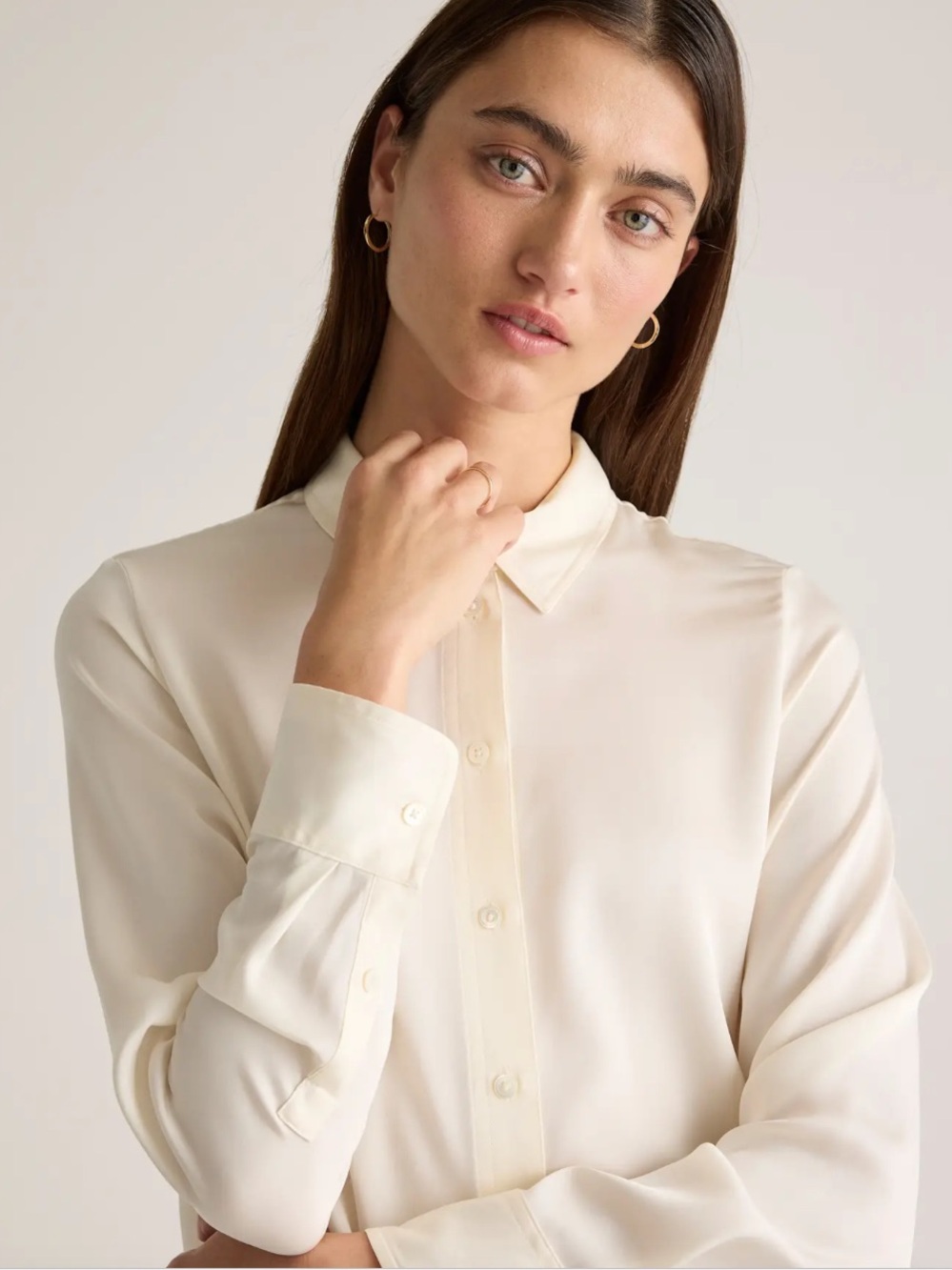 Quince Washable Stretch Silk Blouse Ivory Sz L New With Tags - Picture 13 of 15